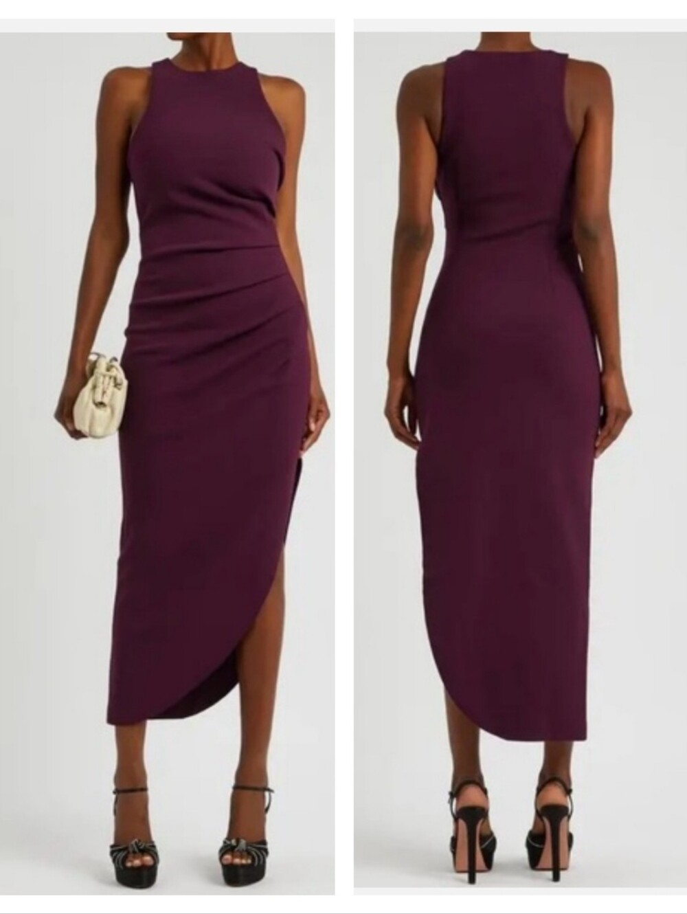Misha Revolve Ida Ruched Stretch Scuba Jersey Midi Dress Burgundy
